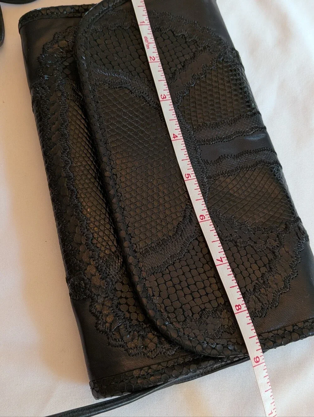 Vintage Carlos Falchi Black Lace-Accent Crossbody Clutch - Women's Bag